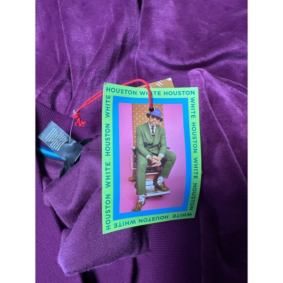 Houston White Purple Button-Down Ribbed Hem & Cuffs Logo Detail Cardigan Size M - Picture 8 of 11